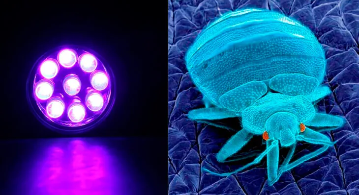 Постельный клоп под ультрафиолетовым излучением