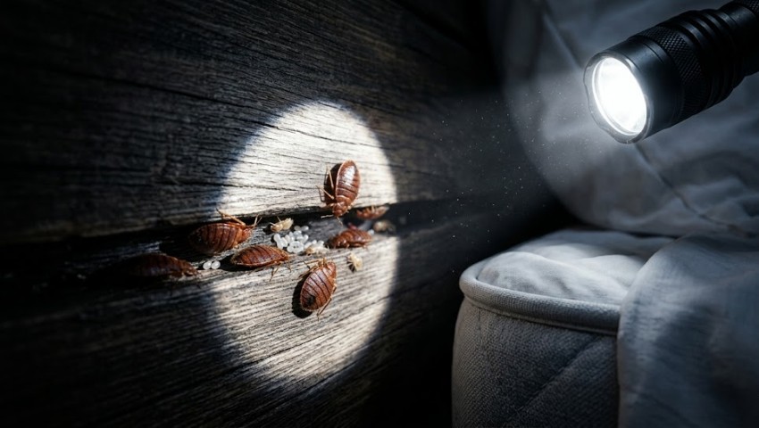 Постельные клопы в кровате ночью