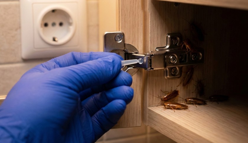 Тараканы прусаки в шкафу где петли дверей
