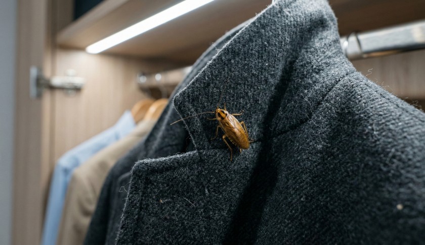 Таракан на одежде в гардеробе