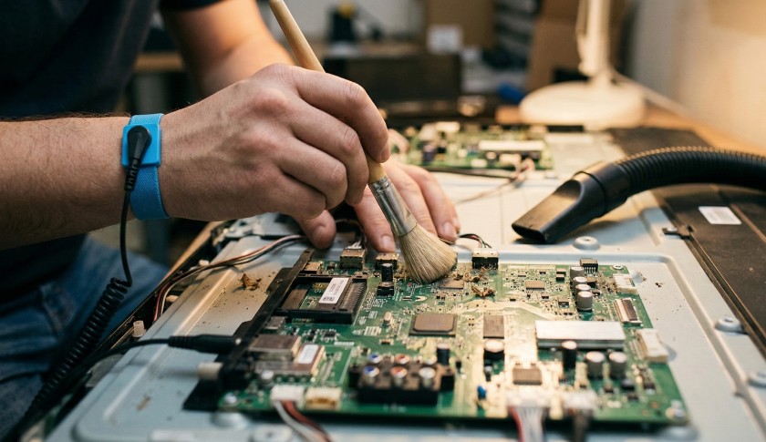 Чистка платы телевизора от следов тараканов